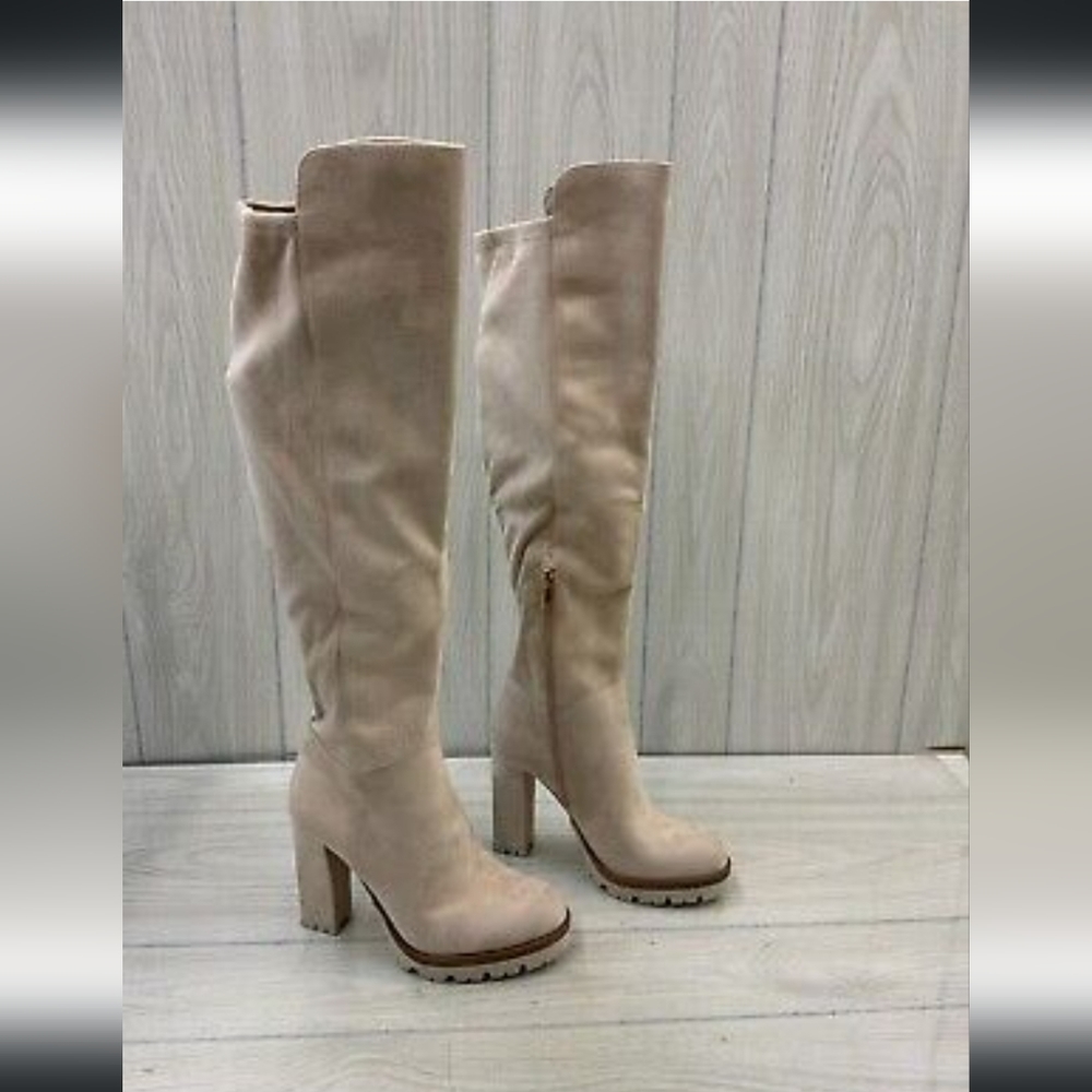 JLO Jennifer Lopez "Harlie" Over the Knee Boots in Ivory